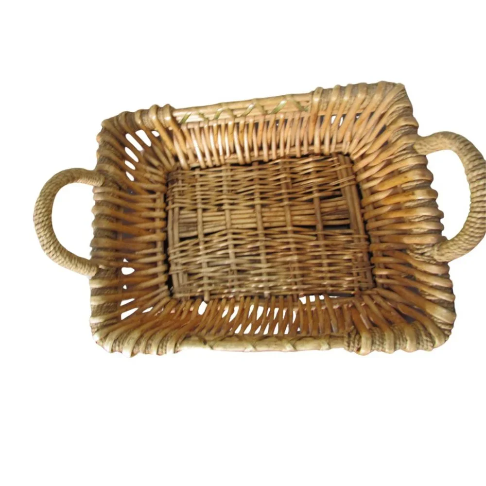 Vintage Rustic Rectangle Basket with Handles